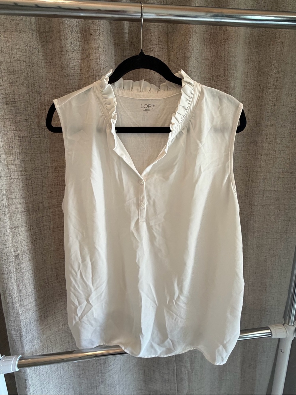 LOFT Cream Ruffled Collar Sleeveless Top